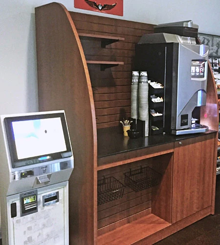 Free Standing Arch Sided Coffee Station Merchandiser Installation