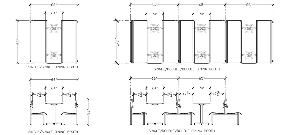 Horizon Laminated Plastic Restaurant Booths Elevation And Plan View Drawings